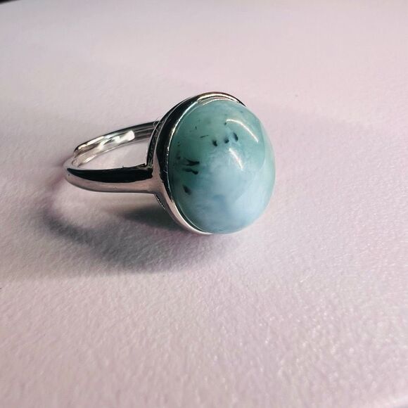Larimar Crystal Oval Gemstone Ring Size‎ 6 Adjustable (#6) - Picture 7 of 15